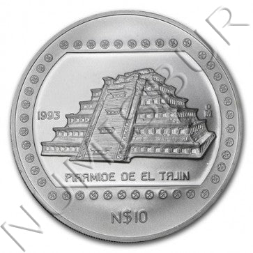10 nuevos pesos MEXICO 1993 - Pirámide de el Tajín  (5 OZ)