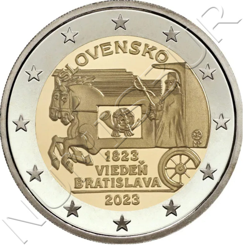 2 euros ESLOVAQUIA 2023 - 200 aniversario del inicio del correo tirado por caballos ruta Viena – Bratislava