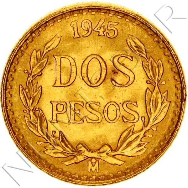 2 pesos MEXICO 1945 - 1.66 gramos S/C