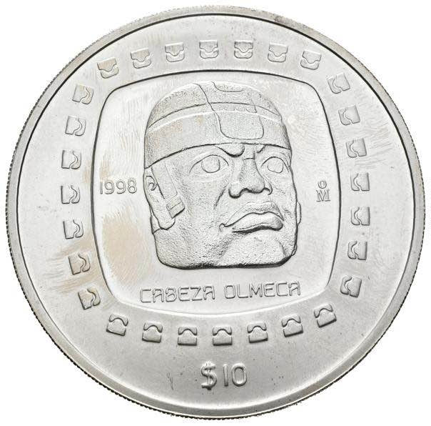 10 pesos MEXICO 1998 - Cabeza Olmeca (5 OZ)