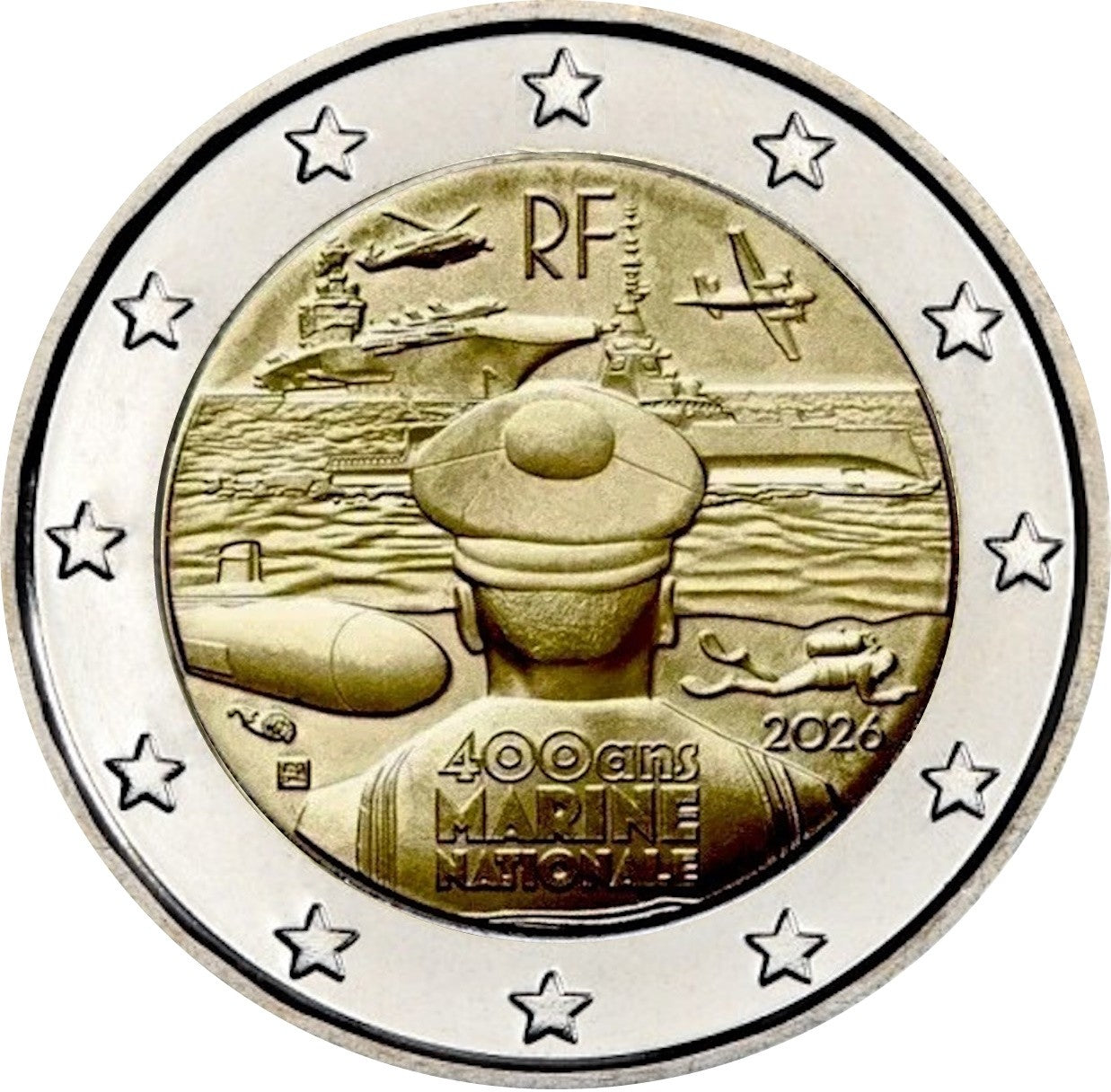 cartucho original 2 euros 2026 FRANCIA 400 años de la Marina francesa