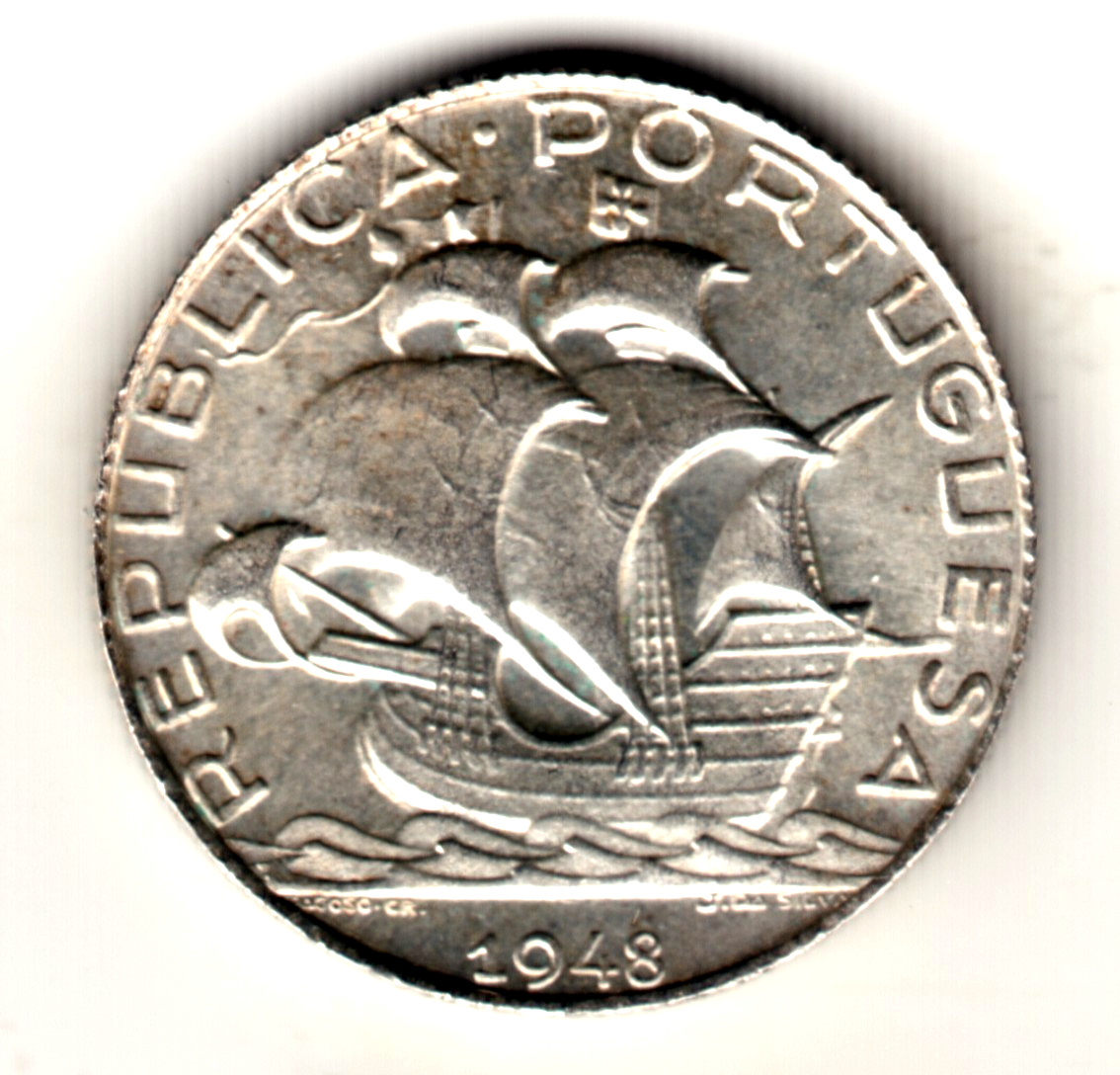 2,5 escudos plata PORTUGAL 1948 - BARCO  sin circular