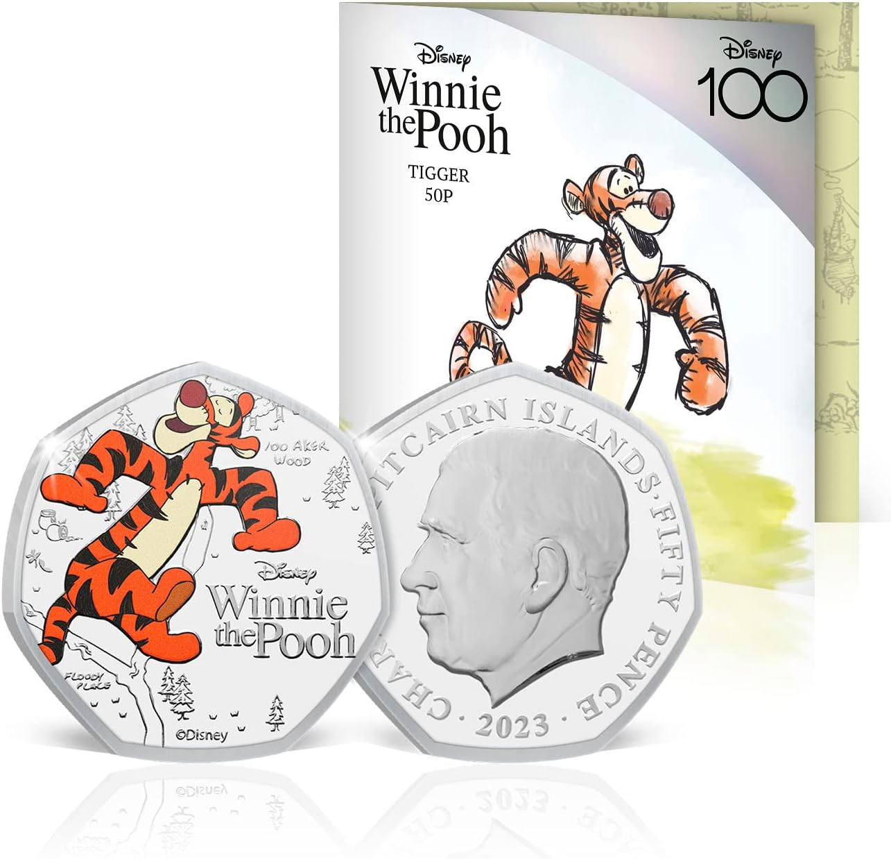 Islas Pitcairn 50 peniques, 2023 100 Aniversario de Disney - Winnie the Pooh. Tigger, En color