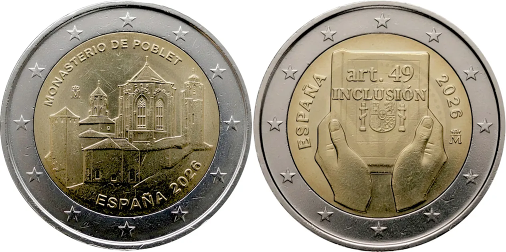 2 x 2 euros ESPAÑA 2026 -  Monasterio de Poblet -España y la discapacidad: protección, derechos e inclusión