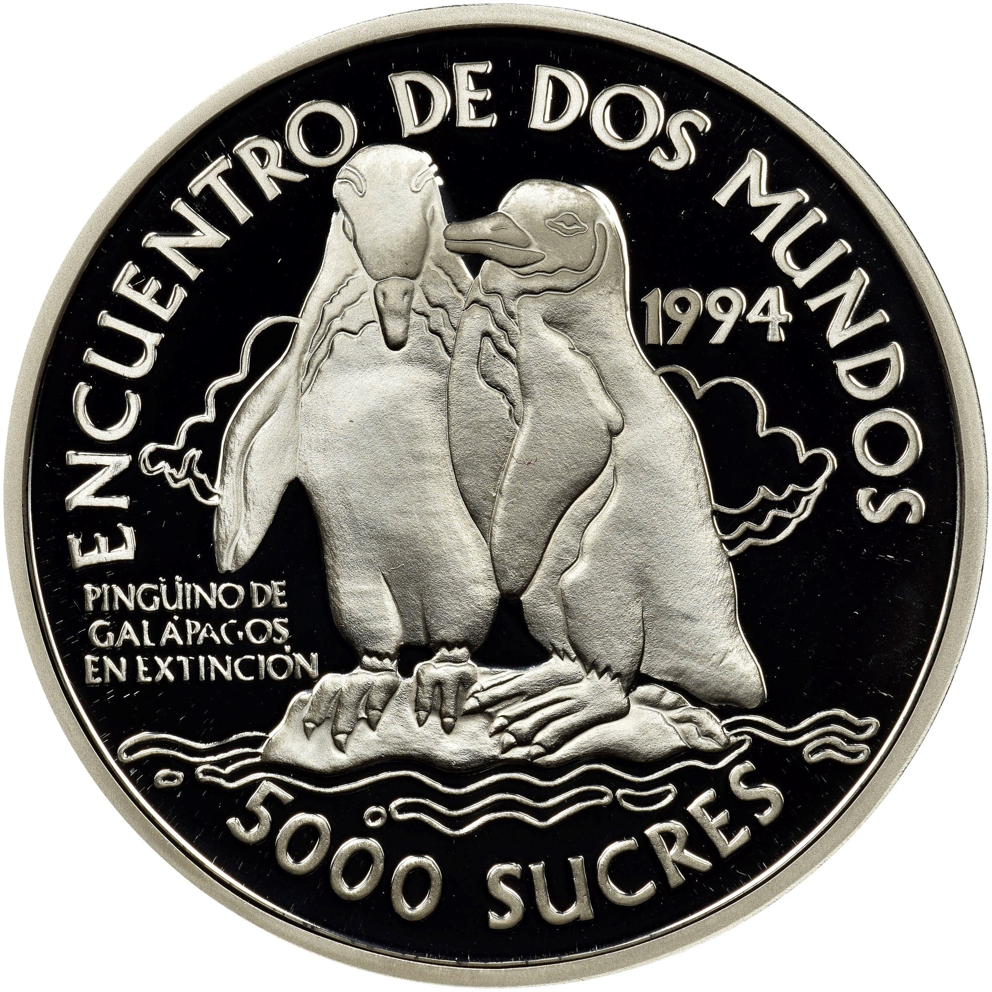 ECUADOR 5000 sucres plata 1994 PINGUINO DE GALAPAGOS