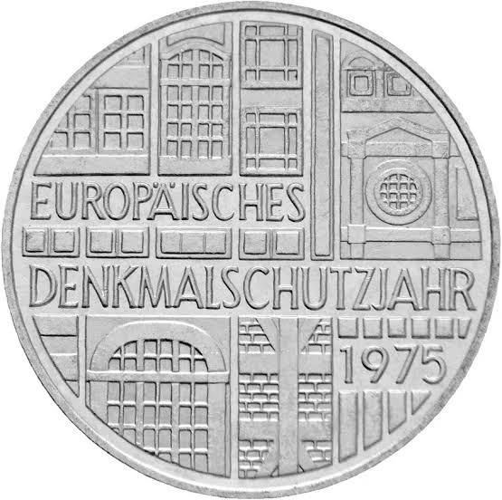 ALEMANIA 5 marcos plata 1975 - 5 mark silver Año Protección Edificios Historicos