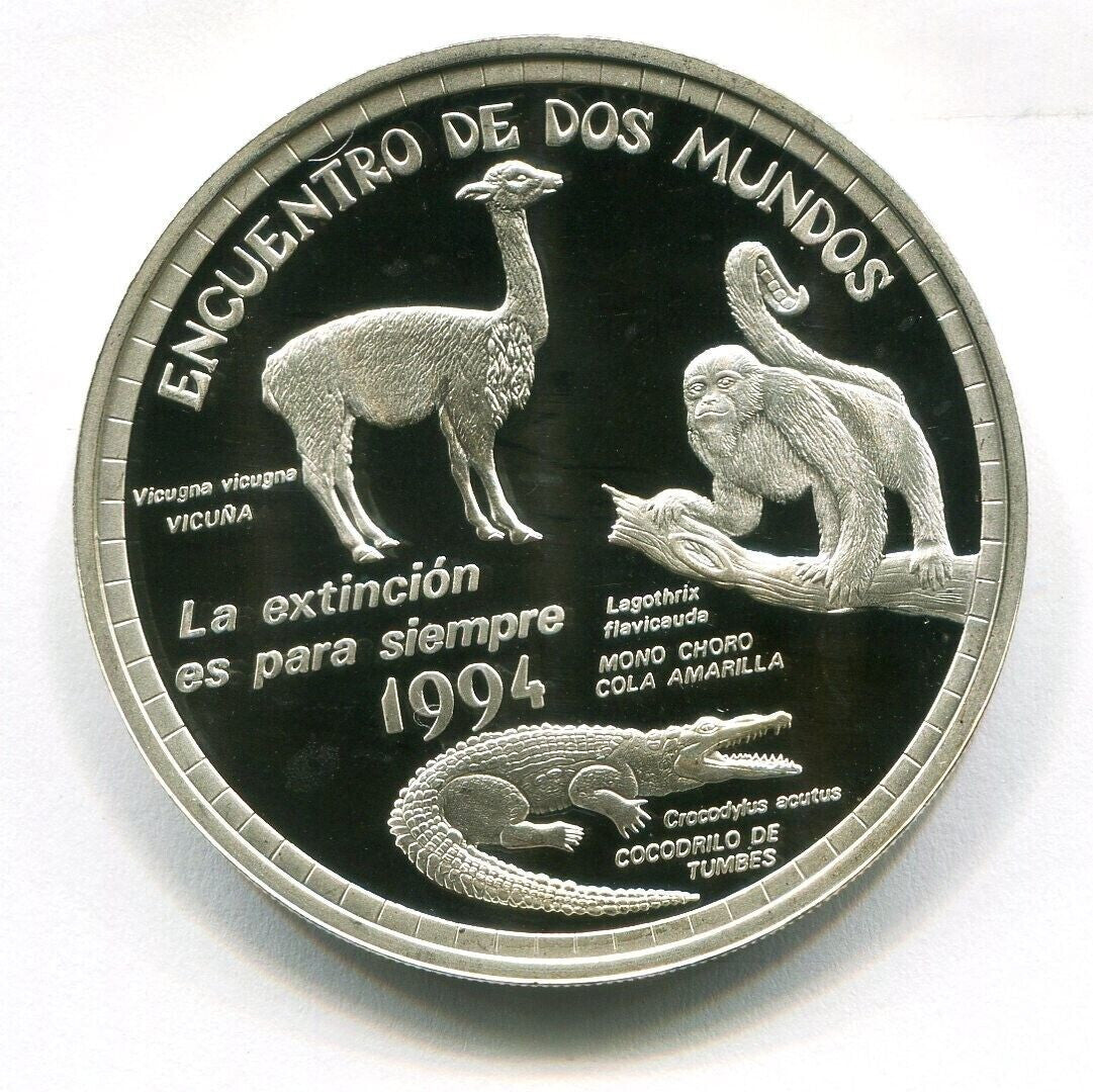 PERU 1 nuevo sol plata 1994 VICUÑA, MONO CHORO COLA AMARILLA COCODRILO DE TUMBES