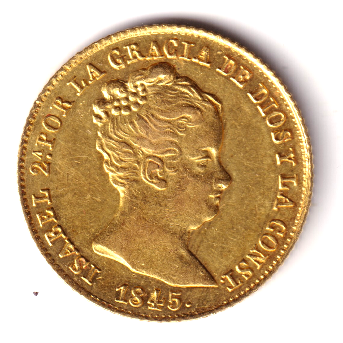 80 reales oro ESPAÑA 1845 PS Barcelona - Reina Isabel II S/C