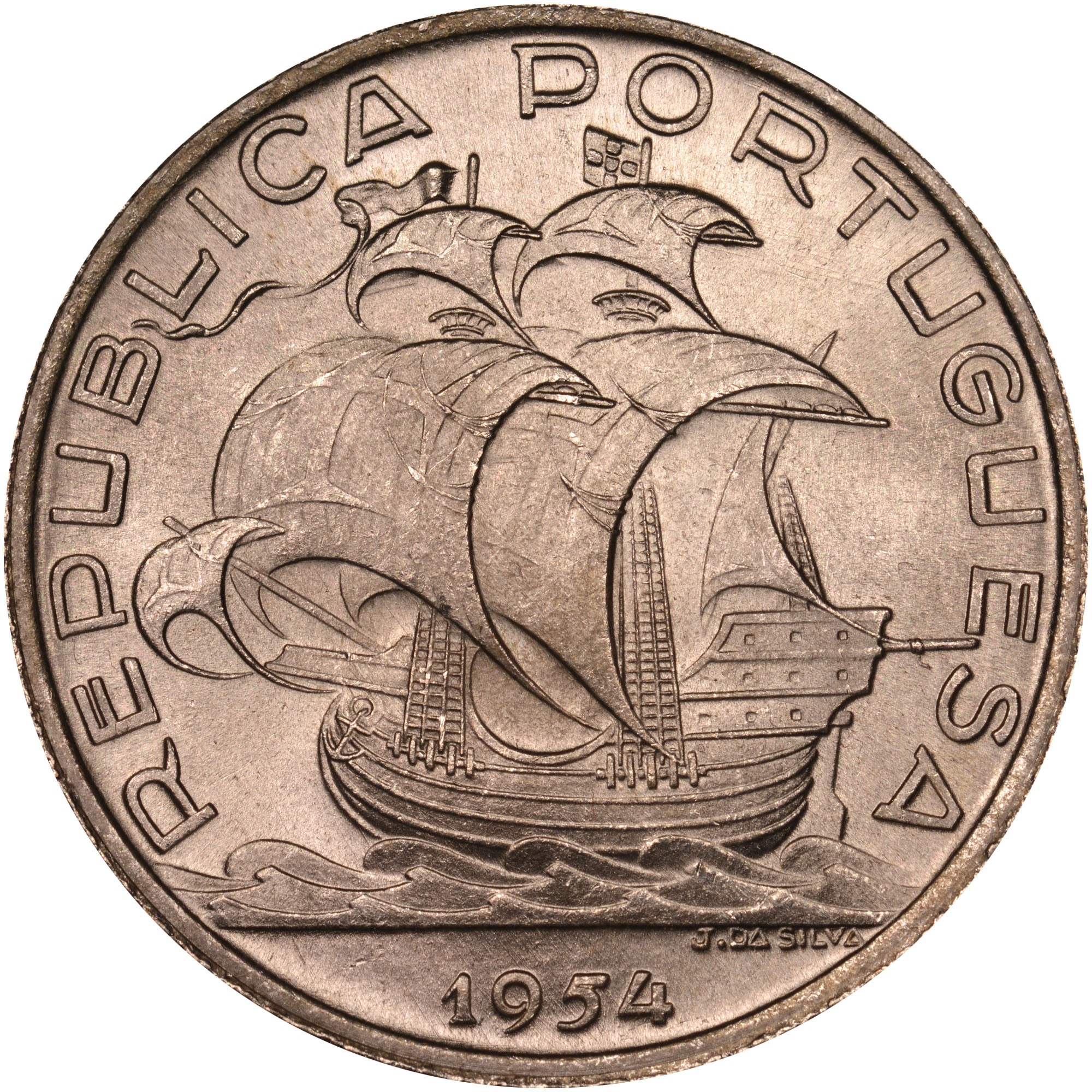 10 escudos plata PORTUGAL 1955 - BARCO