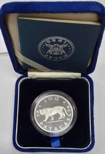 100 patacas plata MACAU 1986 - Calendario lunar AÑO DEL TIGRE  - MACAO