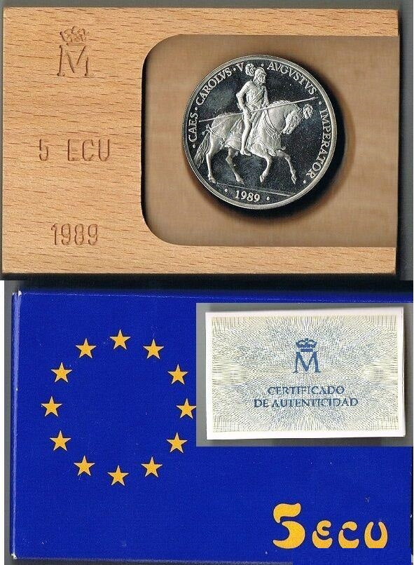 5 ecu plata ESPAÑA 1989 CARLOS V EN LA BATALLA DE MÜNHLBERG - 1 onza plata