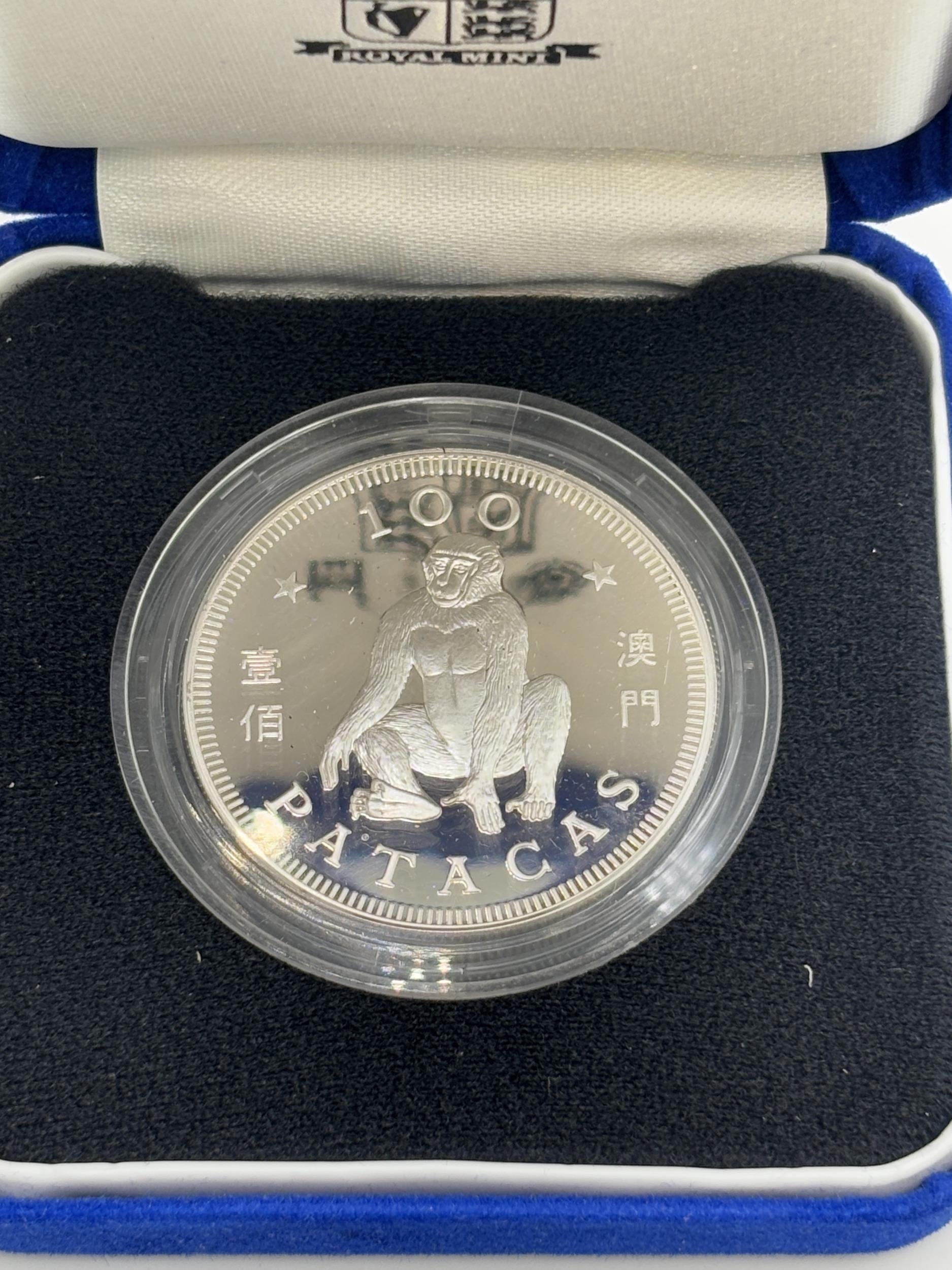 100 patacas plata MACAU 1992 - Calendario lunar AÑO DEL MONO - MACAO