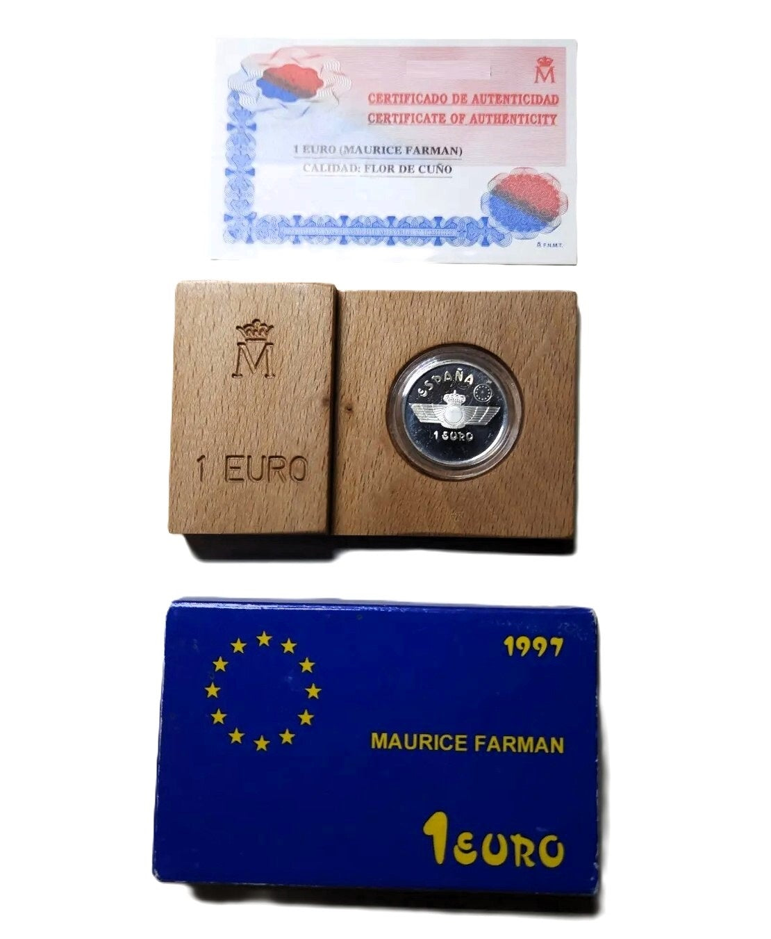 1 euro plata ESPAÑA 1997 - Aviación / Maurice Farman