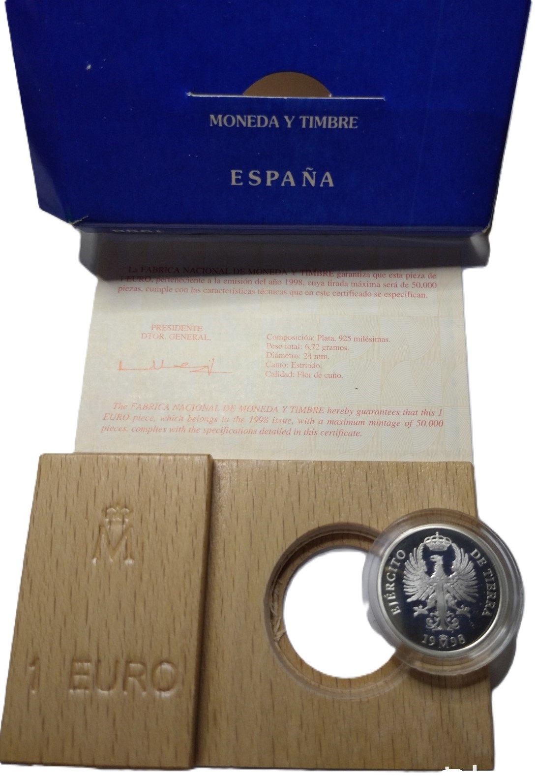 1 euro plata ESPAÑA 1998 LAUEREADA - Homenaje al Ejercito de Tierra