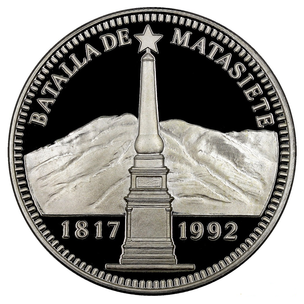 VENEZUELA 500 bolivares 1992 plata 175 aniversario de la batalla de Matasiete