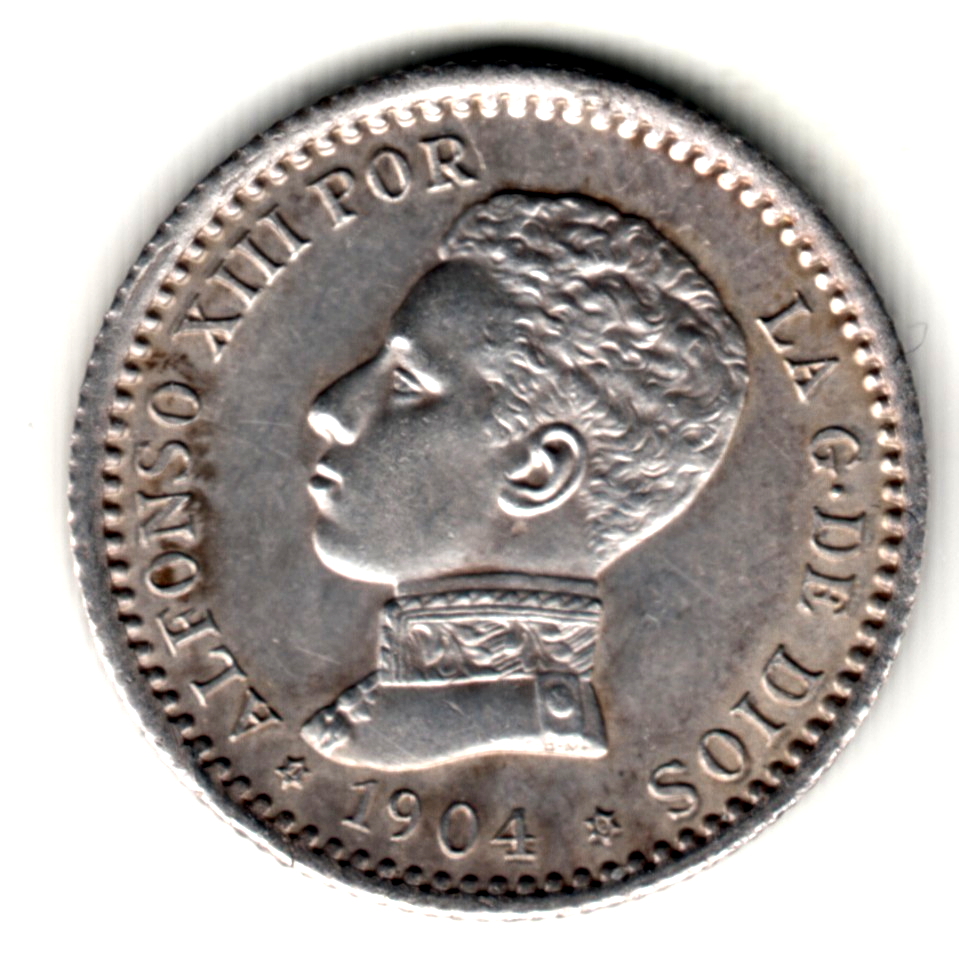 50 centimos ESPAÑA 1904 PC.V  *1**0*Alfonso XIII S/C  Brillo original