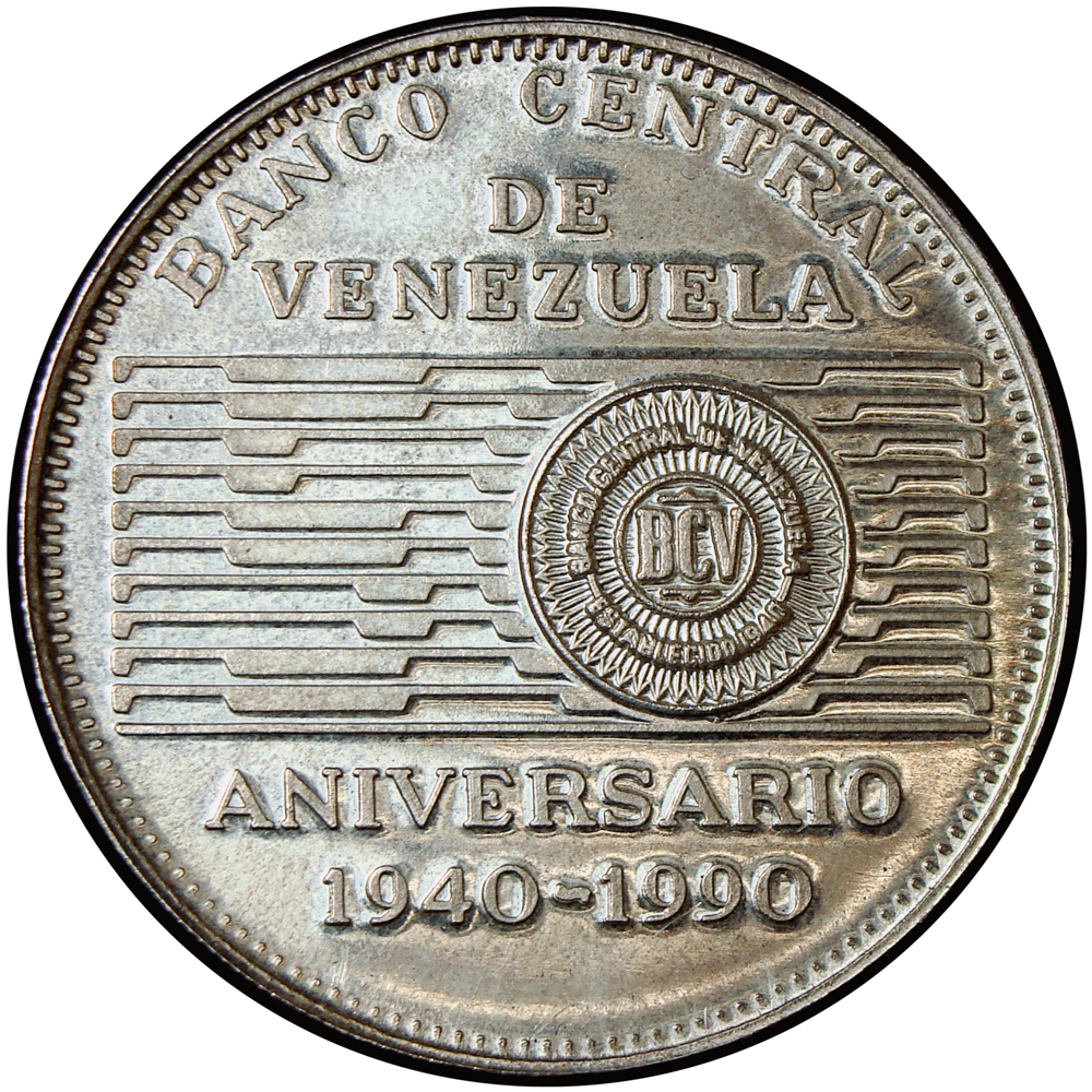 VENEZUELA 50 bolivares plata 1990 proof 50 aniversario BANCO 1940-1990