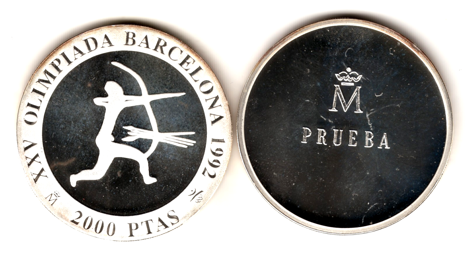 2000 pesetas plata 1992 PRUEBA - Olimpiadas Barcelona - Arquero Prehistorico