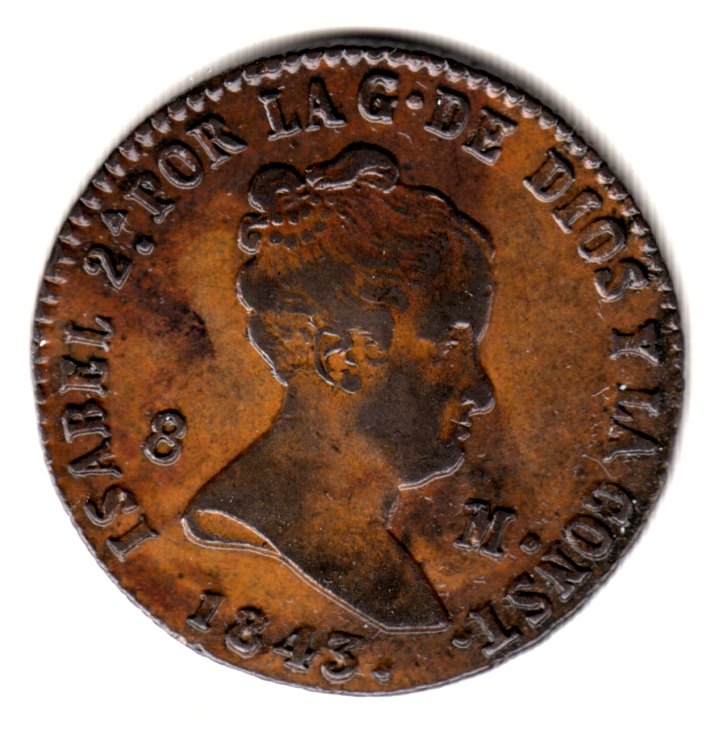 8 maravedies ESPAÑA 1843 SEGOVIA  - Isabel II