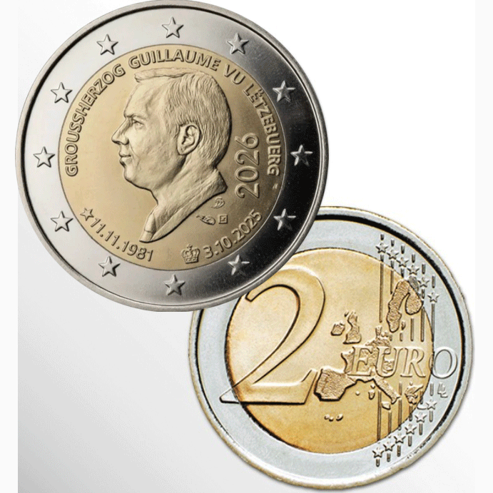 2 euros LUXEMBURGO 2026 Ascensión al trono del Gran Duque Guillermo