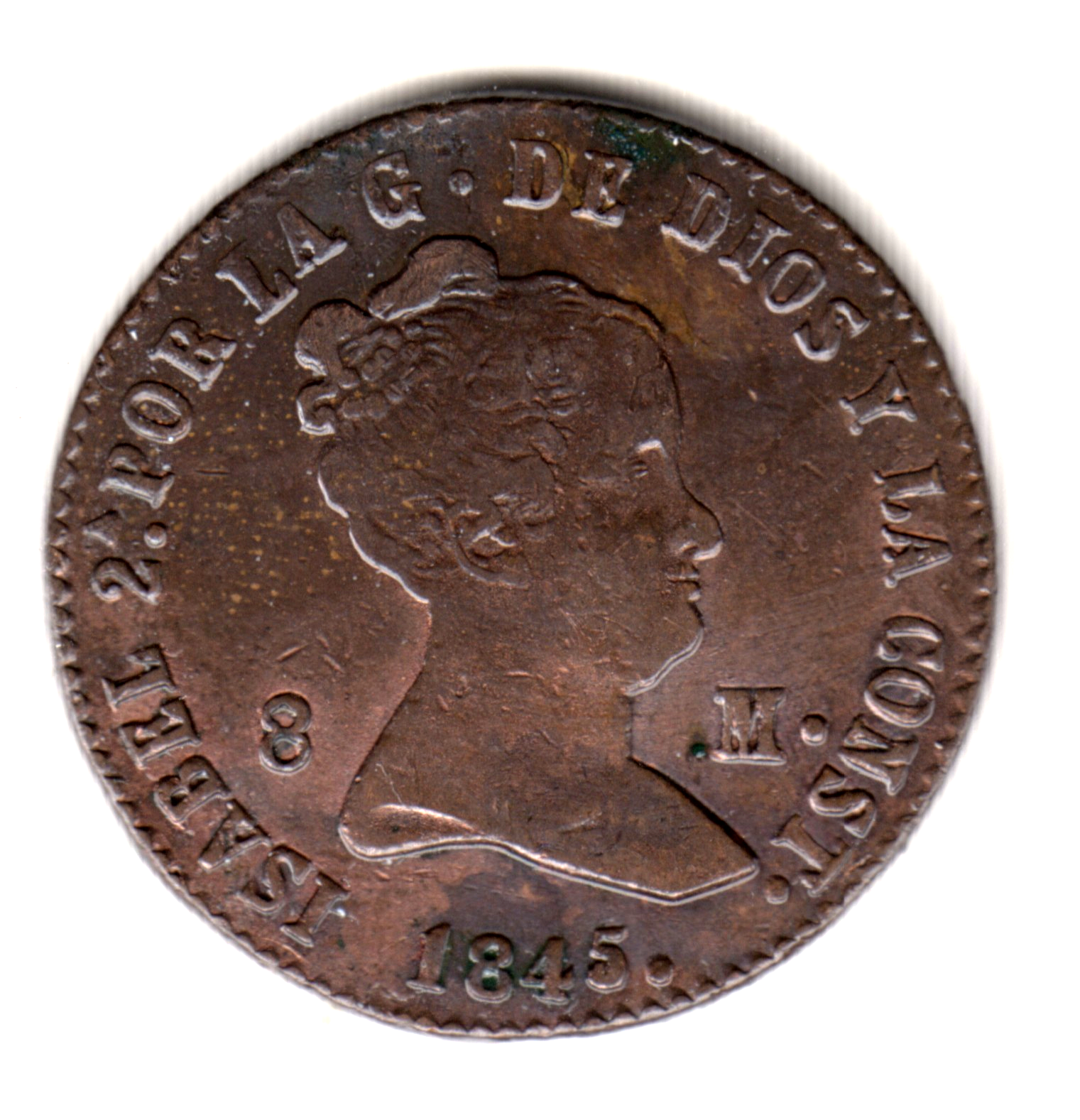 8 maravedies ESPAÑA 1845 SEGOVIA  - Isabel II