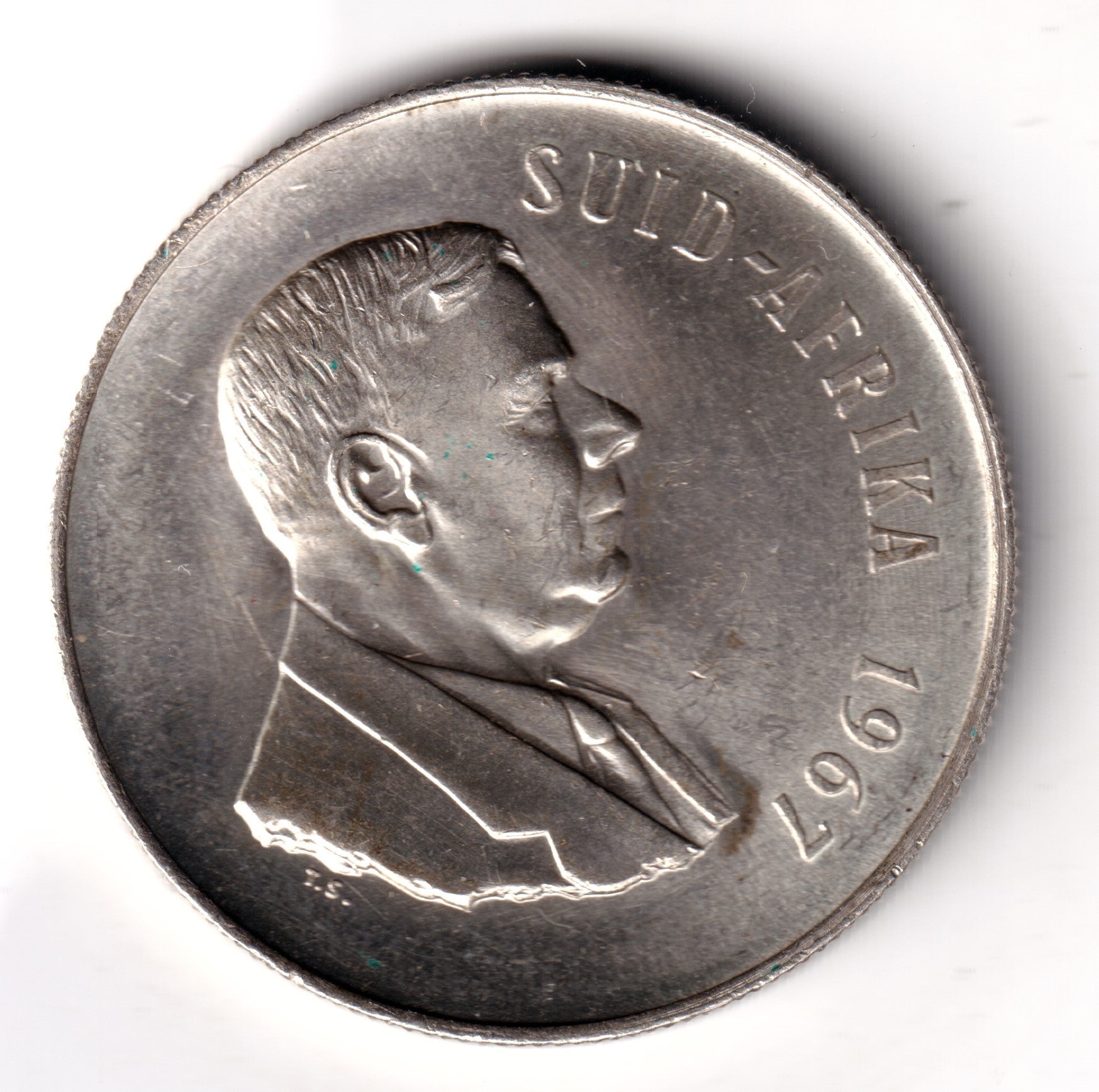 SUDAFRICA 1 rand plata 1967 - 1er aniversario Muerte Dr. Verwoerd SUID AFRIKA