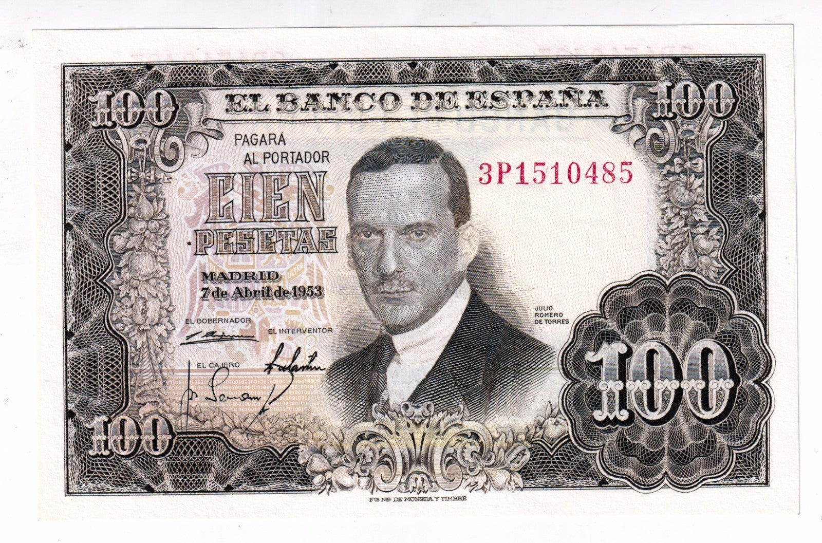 100 pesetas ESPAÑA 1953 JULIO ROMERO DE TORRES (S/C) - SERIE 3P