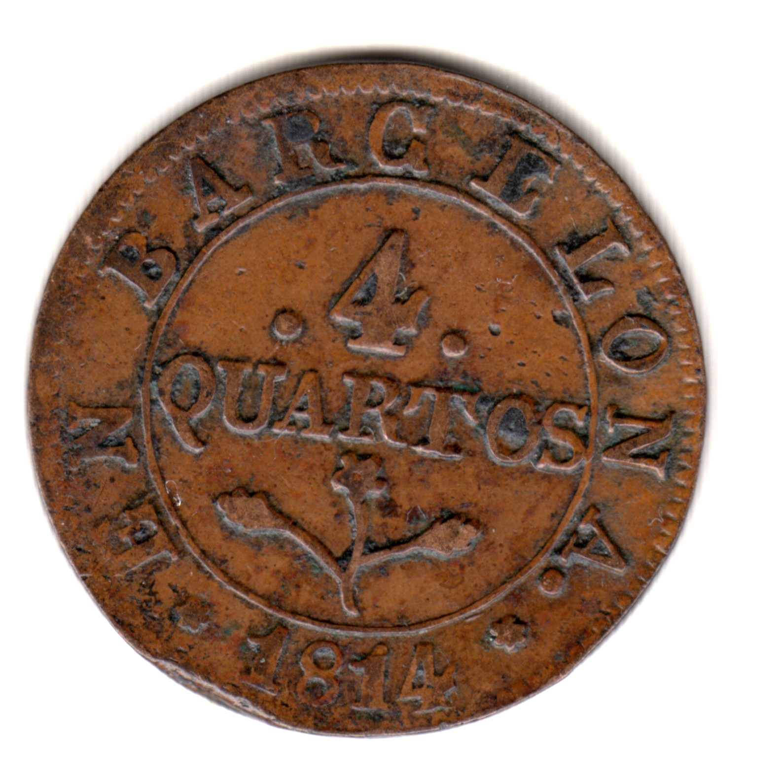 4 cuartos ESPAÑA 1814 - Cataluña Rey Fernando VII