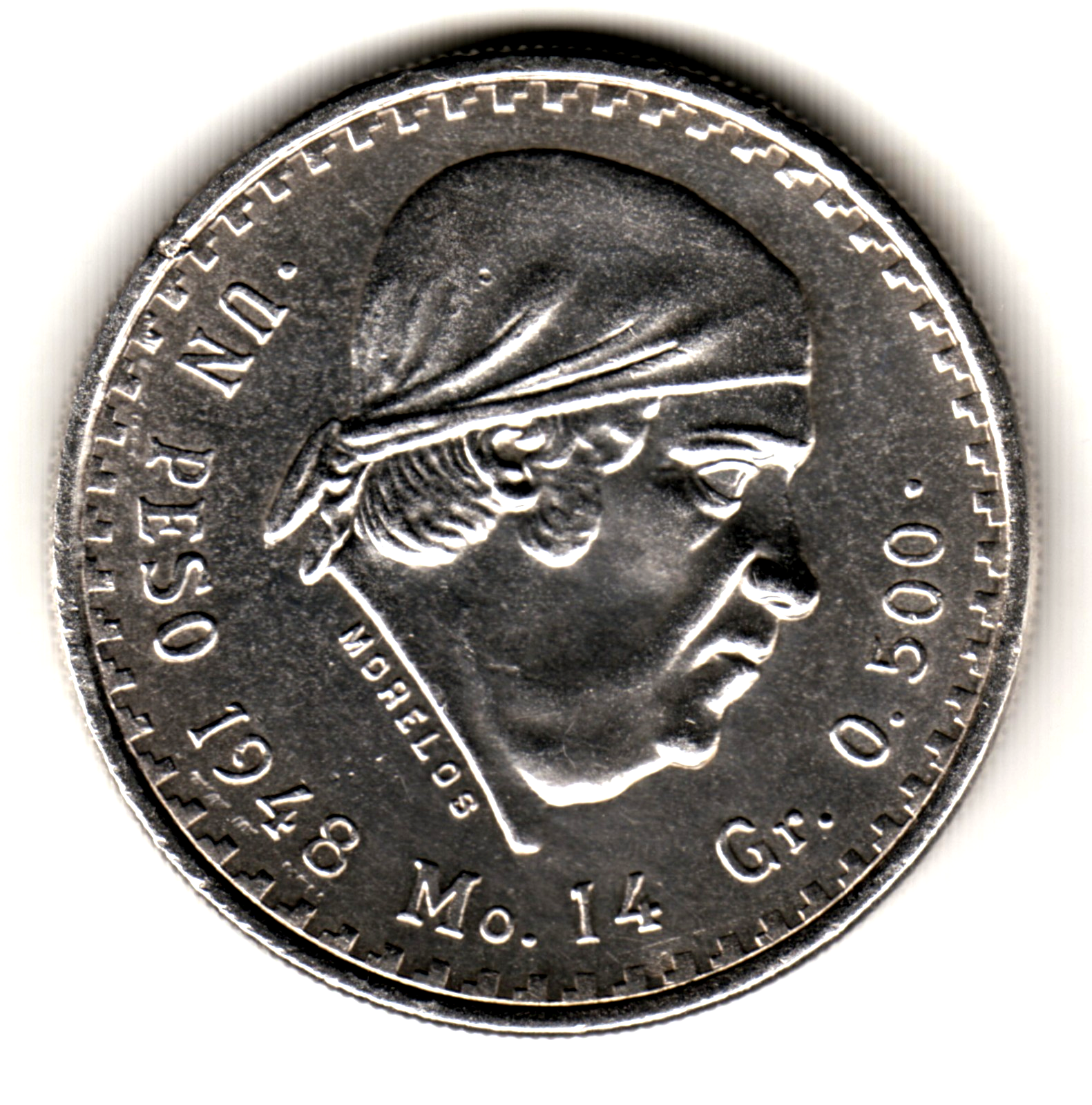 1 peso plata MEXICO 1948 Sin circular  CACHETON