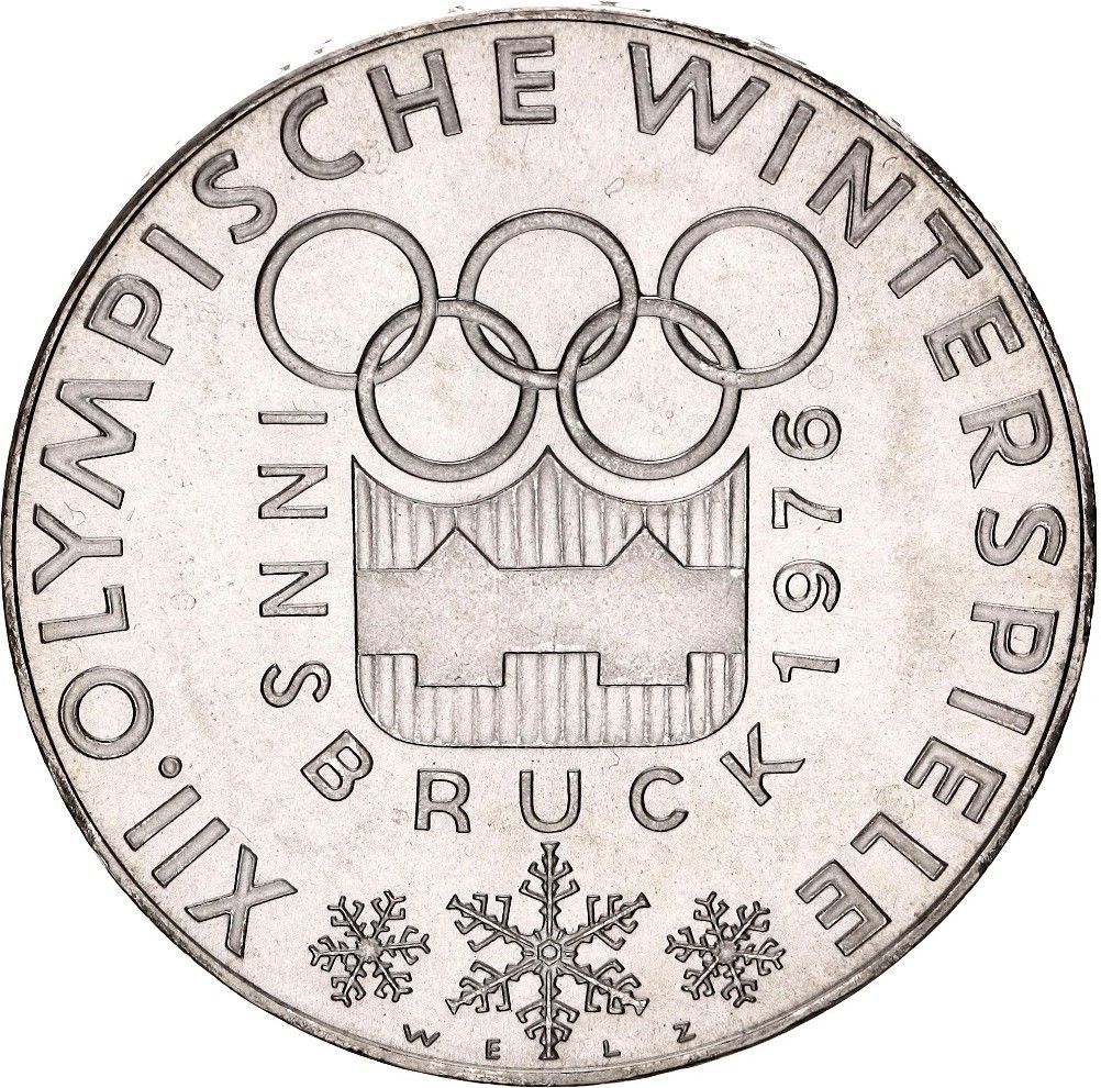 AUSTRIA 100 schilling plata 1976 - Emblema logotipo olímpico -  Olimpiadas Innsbruck