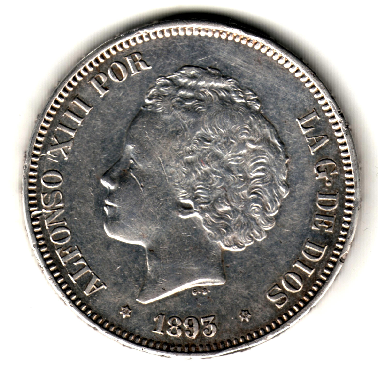 5 pesetas ESPAÑA 1893 - Alfonso XIII *18* *93* PG.V (RARO)