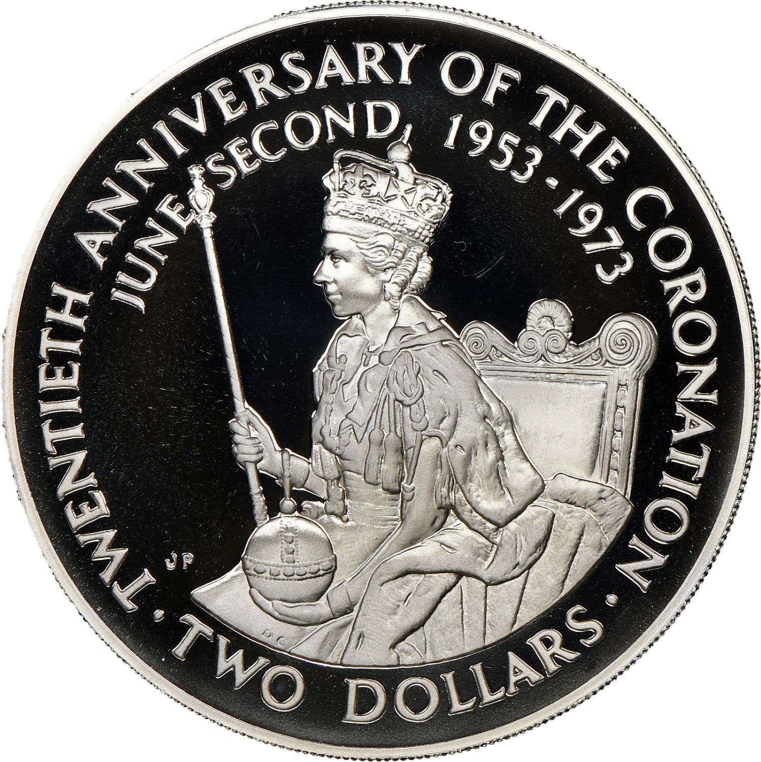 2 dolares plata ISLAS COOK 1973 proof 20 aniv. CORONACION