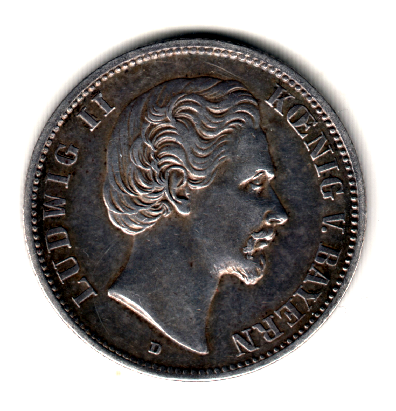 2 mark plata ALEMANIA 1877 D - Luis II de Baviera