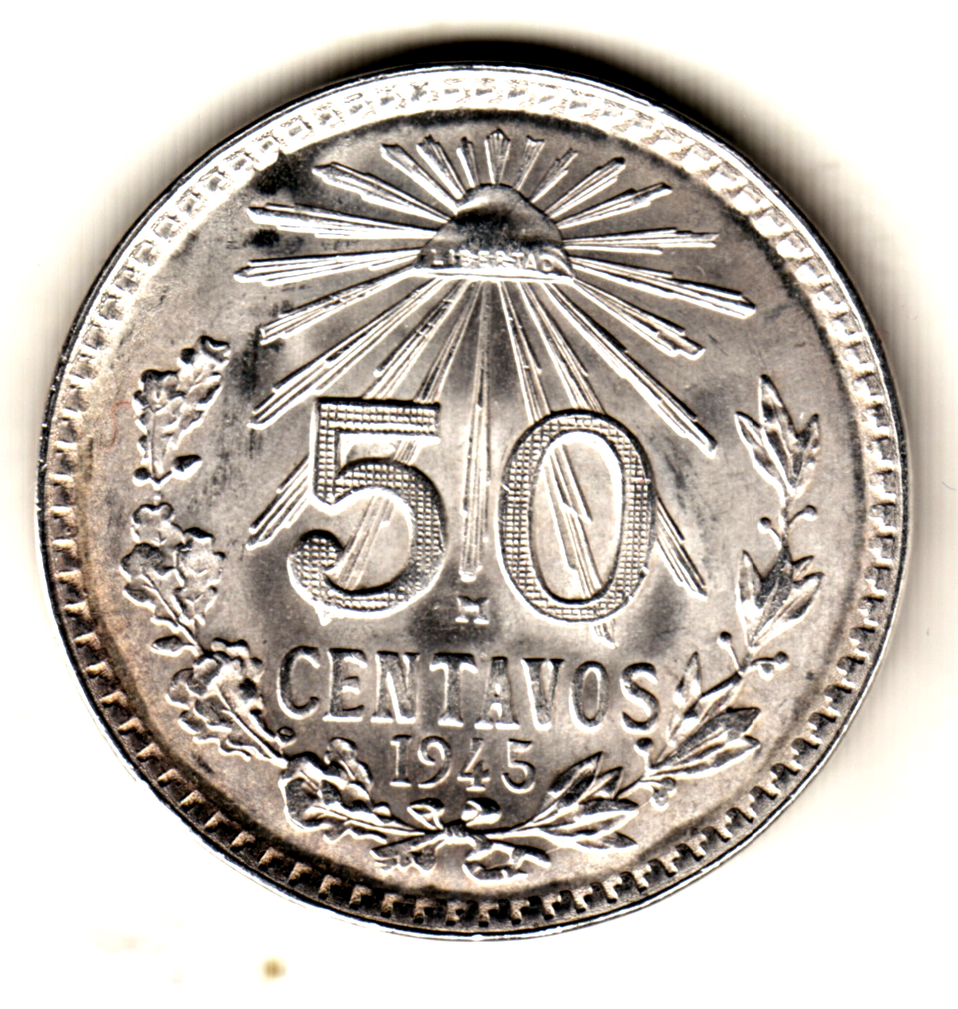 50 centavos plata MEXICO 1945 Sin circular