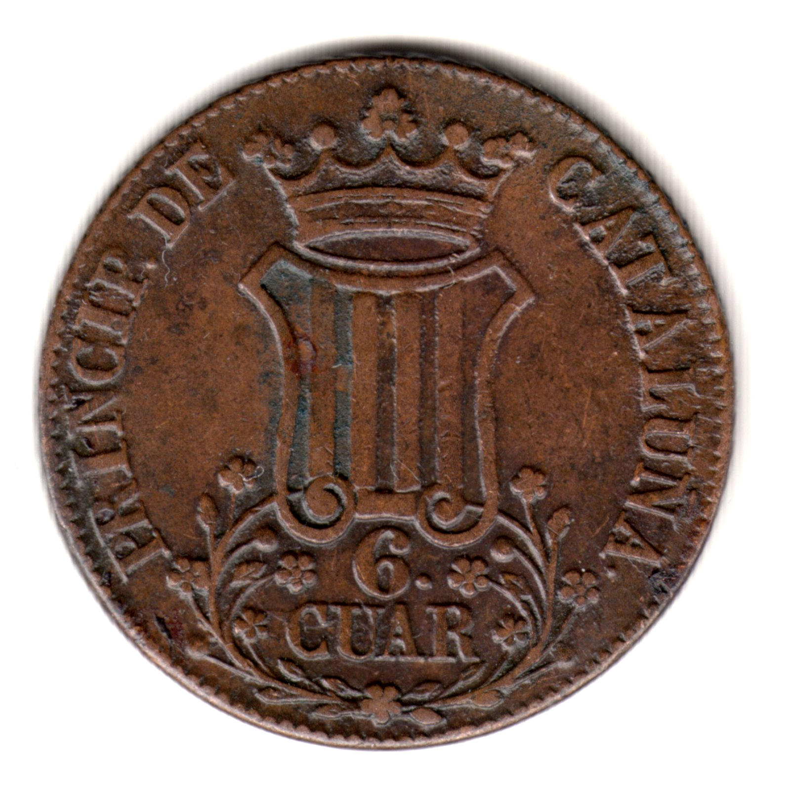 6 cuartos ESPAÑA 1837 - Cataluña Reina Isabel II