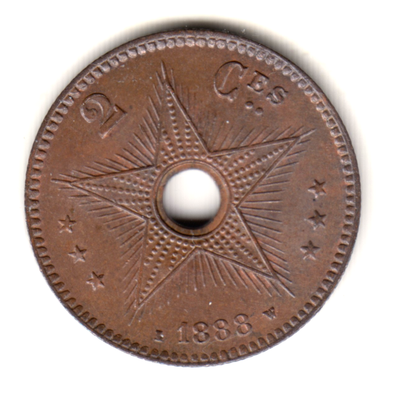 CONGO BELGA 2 centimes 1888 Leopoldo II