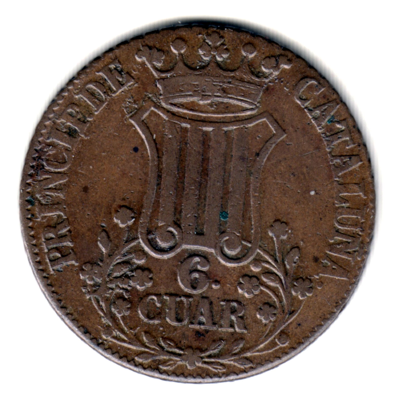 6 cuartos ESPAÑA 1838 - Cataluña Reina Isabel II
