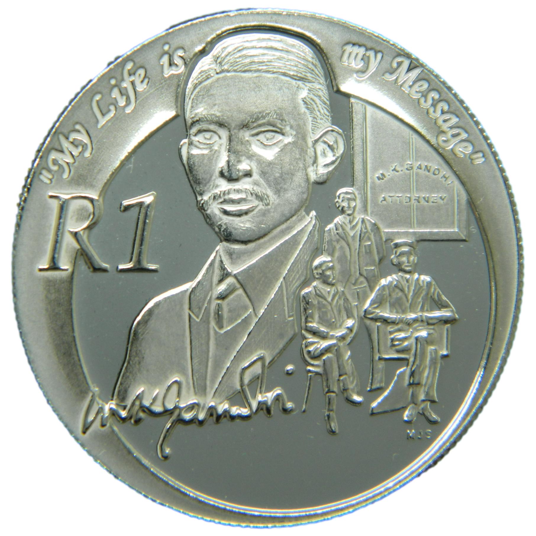SUDAFRICA 1 rand plata 2008  MAHATMA GANDHI - Premios Nobel