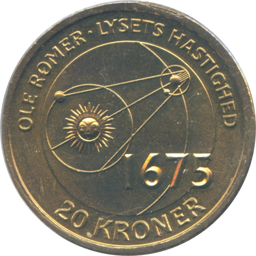 Dinamarca  20 Kroner 2013 Medición de la velocidad de la luz por Ole Rømer en 1675