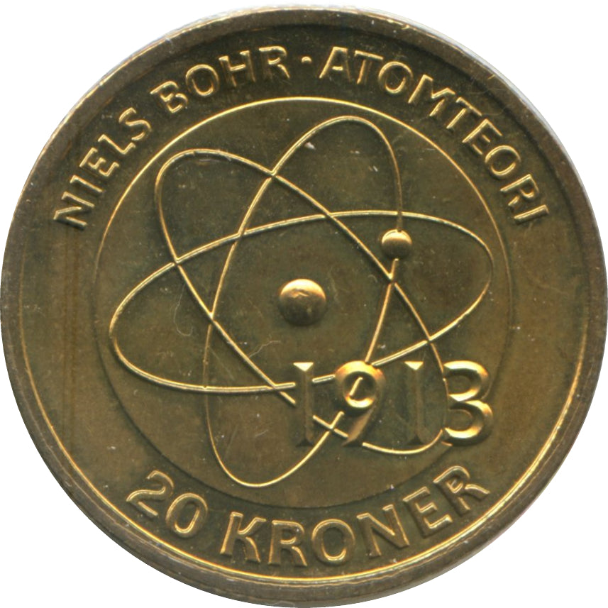 Dinamarca  20 Kroner 2013 Centenario del modelo de la estructura de los átomos de Niels Bohrs