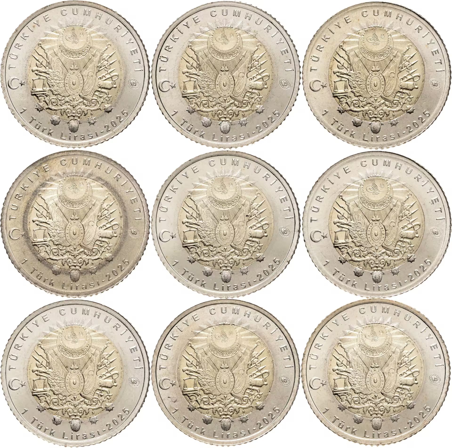 TURQUIA Juego de 9 monedas de Turquía de 1 lira  2025 