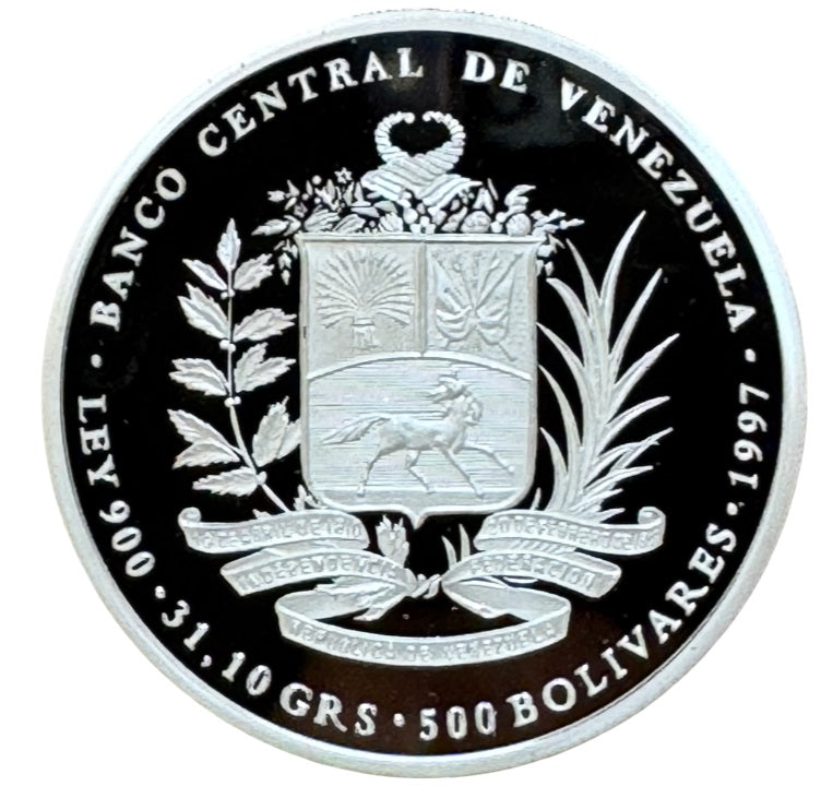 VENEZUELA 500 bolivares plata 1997 proof BICENTENARIO DE LA CONSPIRACIÓN