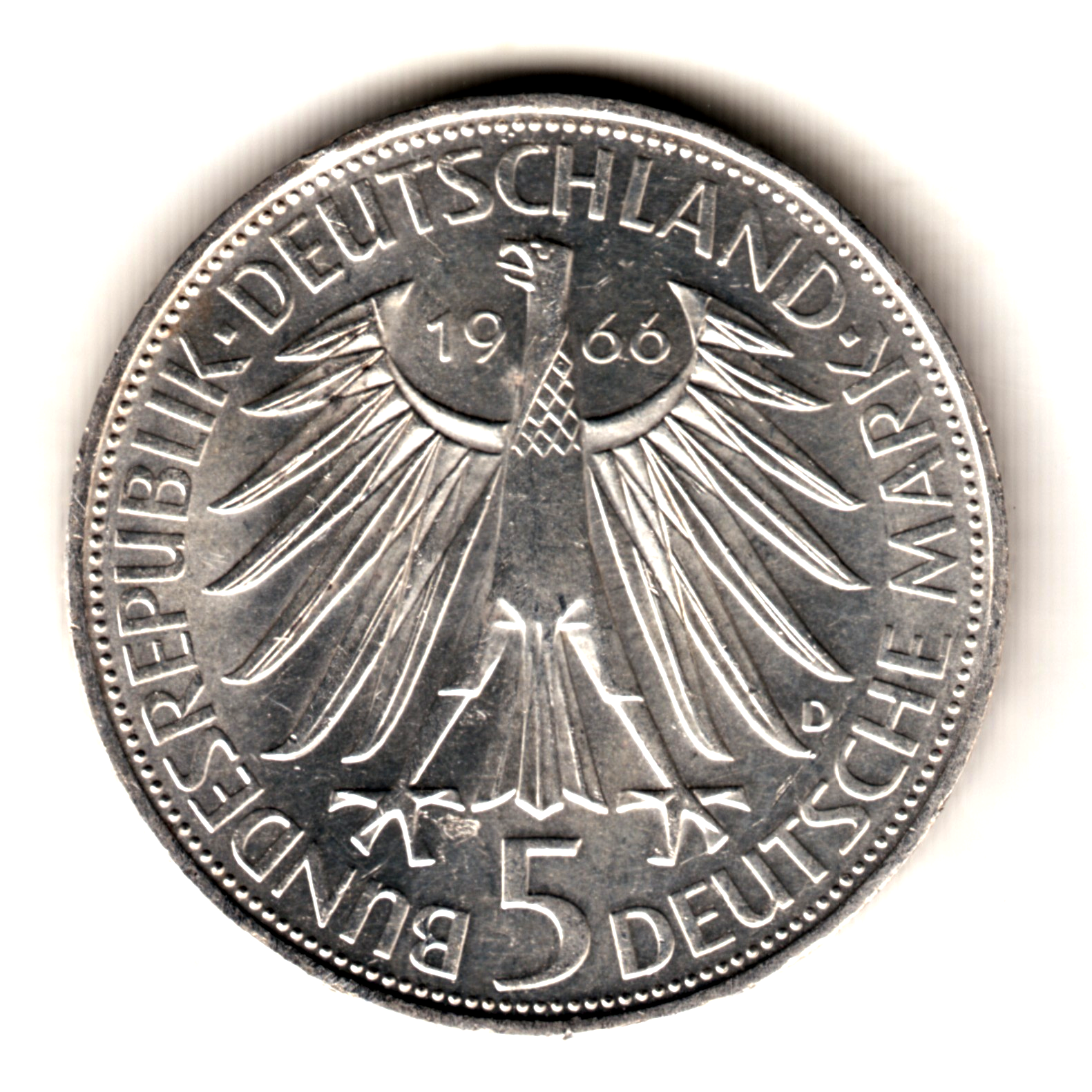 ALEMANIA 5 marcos plata 1966 D Wilhelm Leibniz - Germany 5 mark silver S/C
