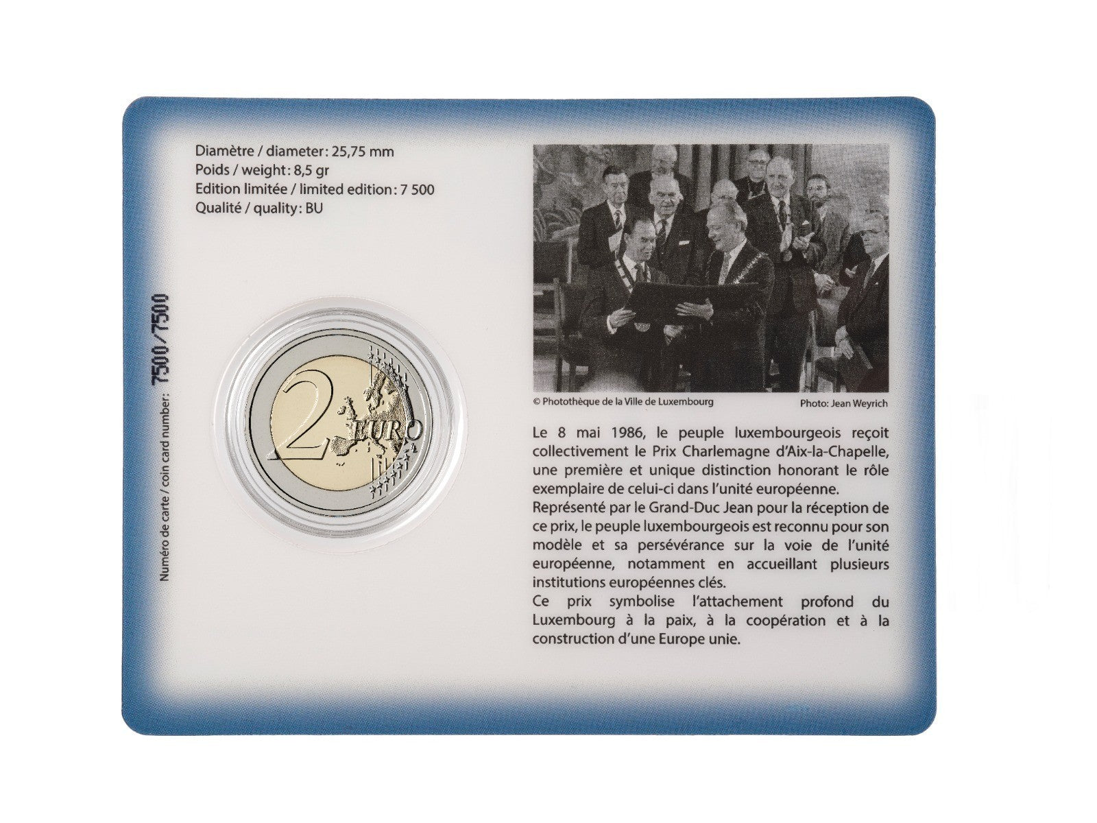 2 euros LUXEMBURGO 2026 40.º anv. Premio Internacional Carlomagno coin card