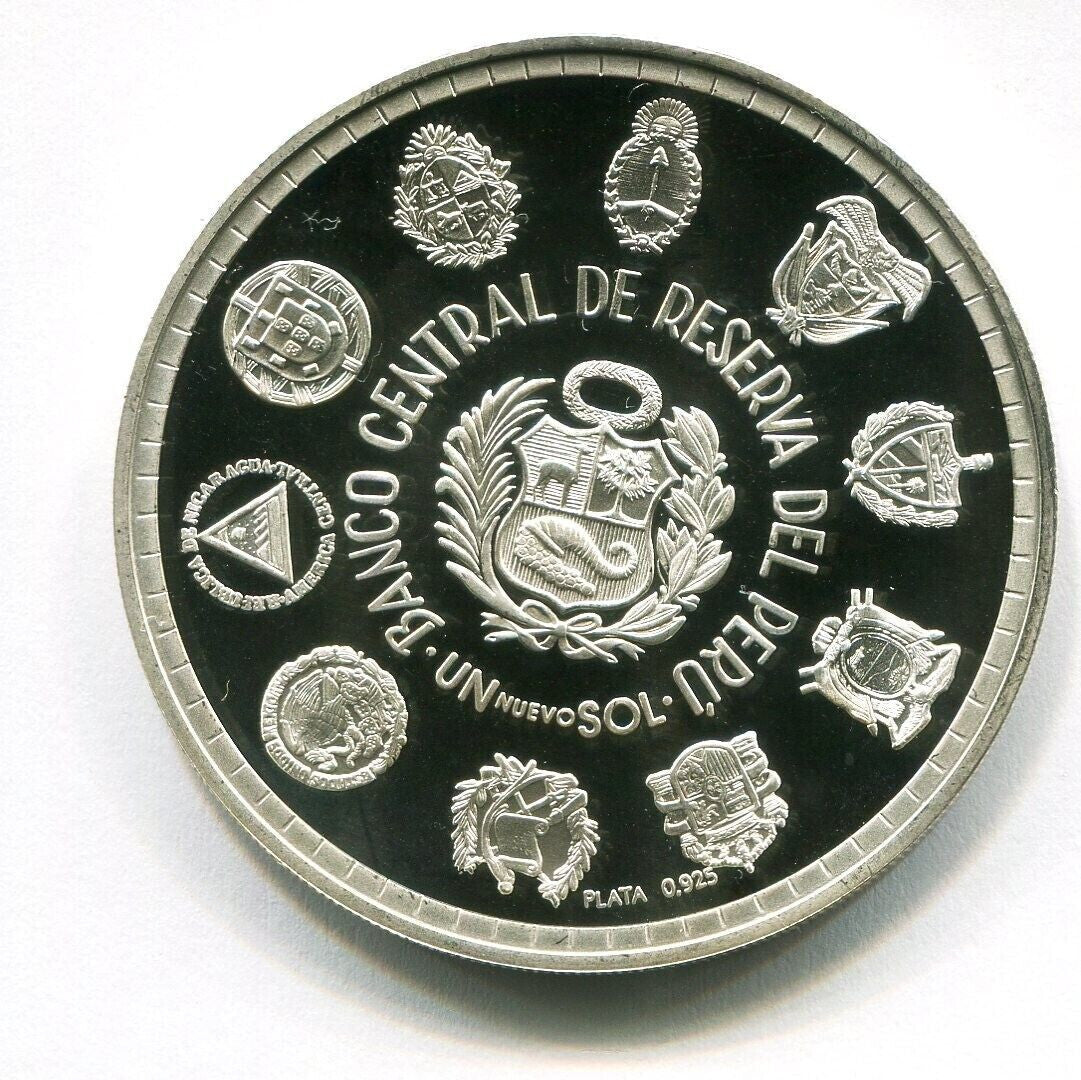 PERU 1 nuevo sol plata 1994 VICUÑA, MONO CHORO COLA AMARILLA COCODRILO DE TUMBES