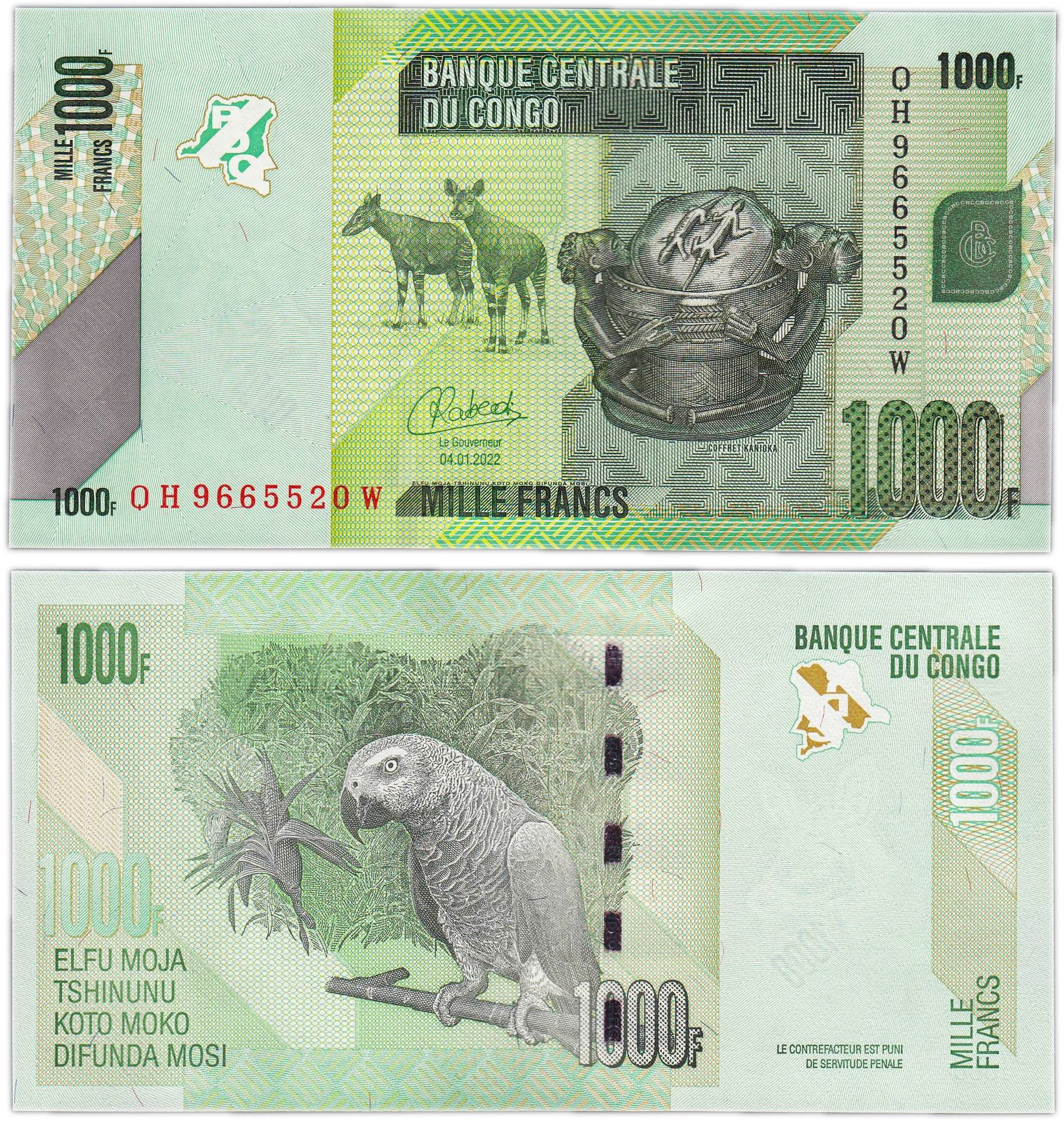 Congo 1000 francos 2022  (Pick 101d)