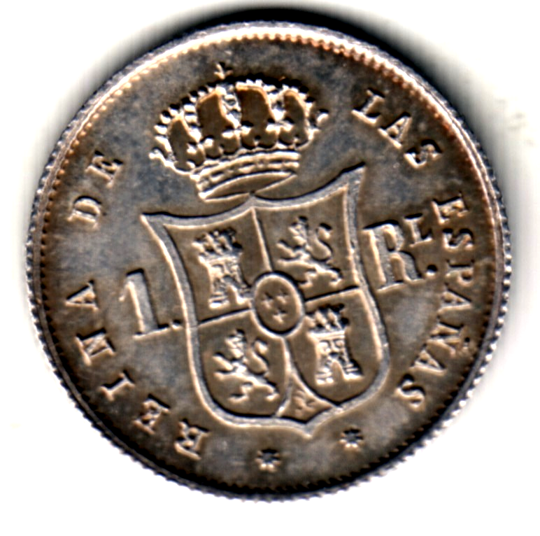 1 real ESPAÑA 1857 Sevilla - Isabel II - sin circular - muy bella