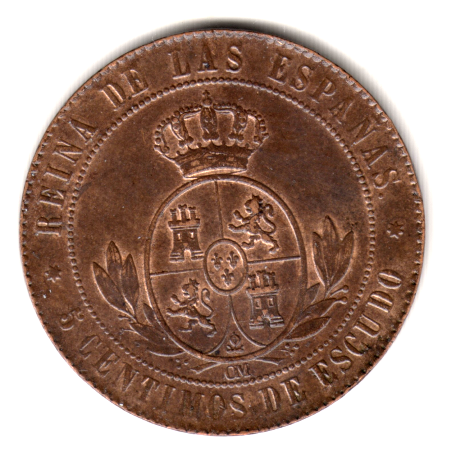 5 centimos escudo ESPAÑA 1867 Sevilla   - Isabel II