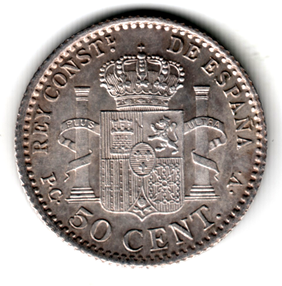 50 centimos ESPAÑA 1904 PC.V  *1**0*Alfonso XIII S/C  Brillo original