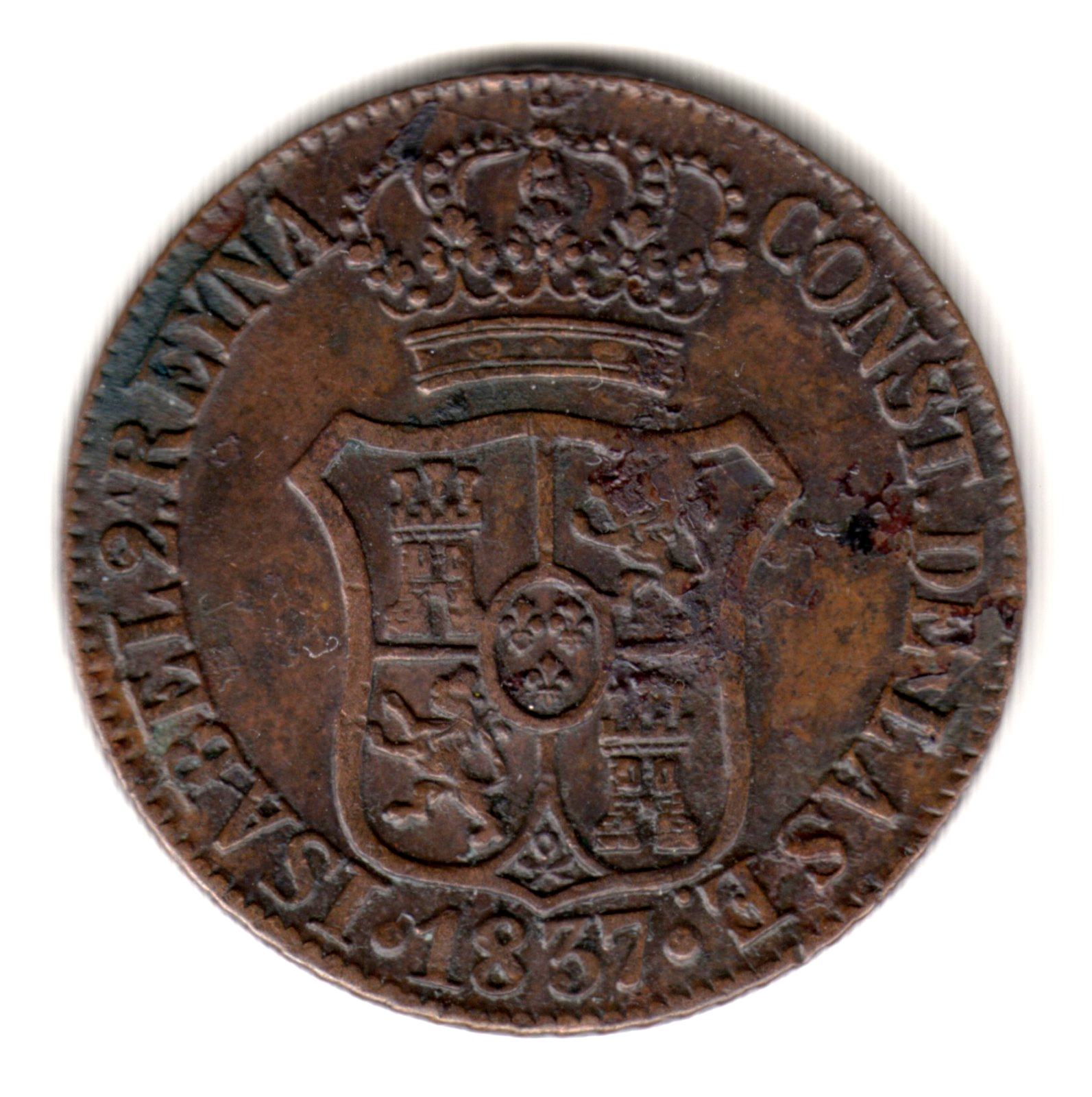 6 cuartos ESPAÑA 1837 - Cataluña Reina Isabel II